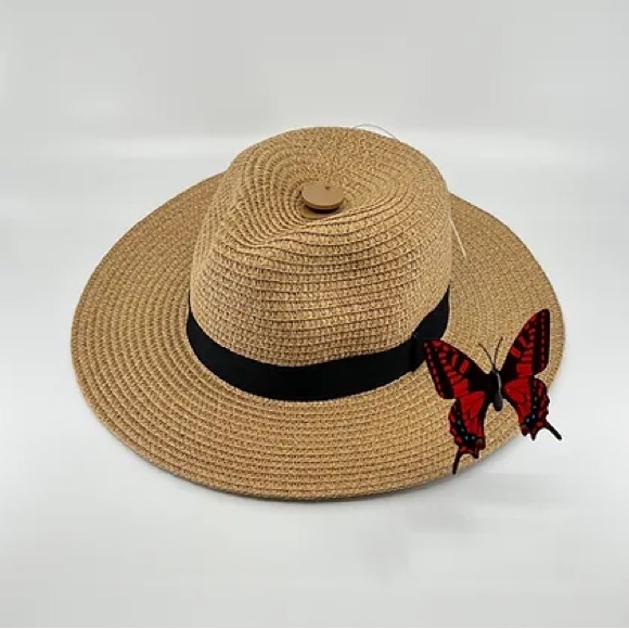 Hatware Accessories - NEW Hatware Unisex Fluttering Butterfly Fedora Straw Sun Hat Black Ribbon Accent